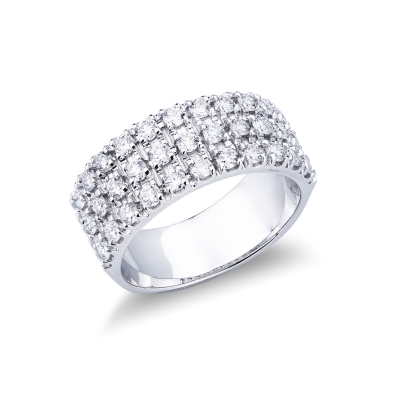 Band ring in white gold 18k with three rows of diamonds 