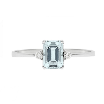 White gold 18k ring with aquamarine emerald cut and side diamonds