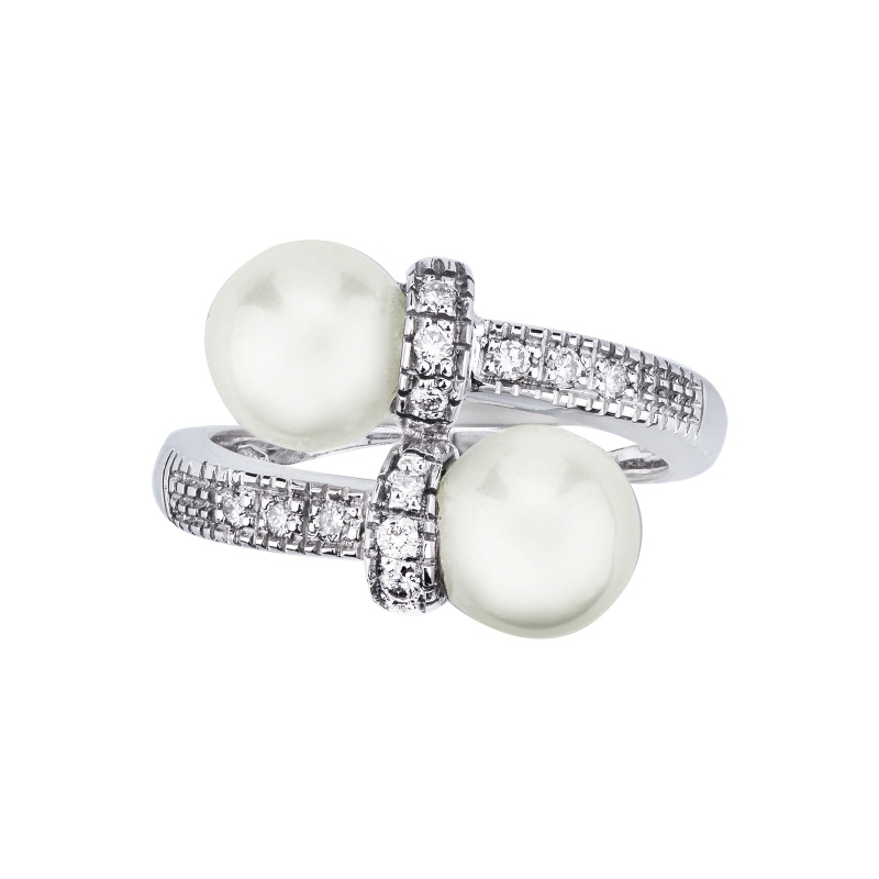 18k white gold TOI et MOI ring with pearls and diamonds