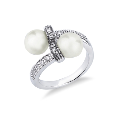 18k white gold TOI et MOI ring with pearls and diamonds