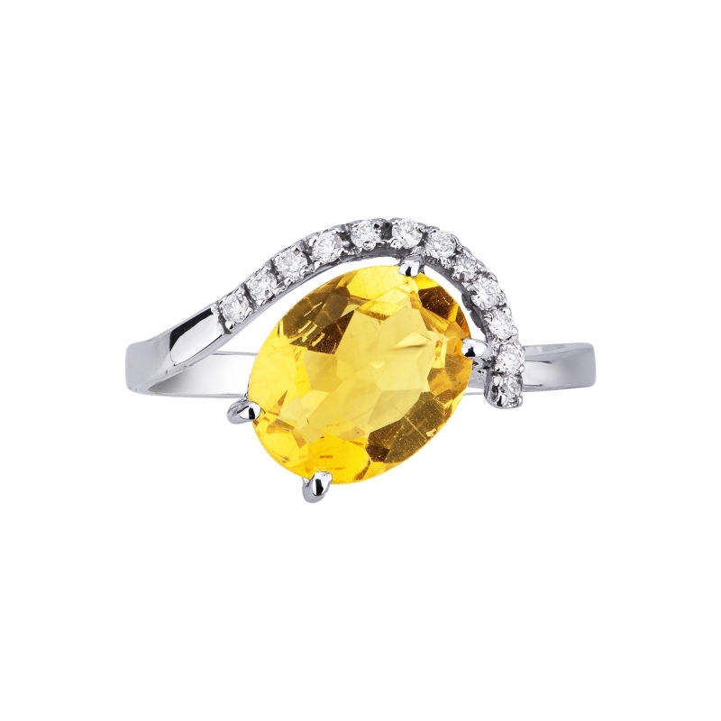 White gold 18k ring with citrine and diamonds 