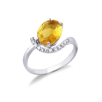 White gold 18k ring with citrine and diamonds 