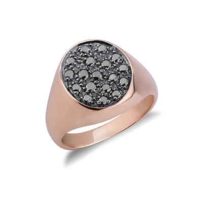Rosé gold 18k pinky ring with black diamonds pavé on burnished tips