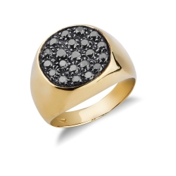 Yellow gold 18k pavè pinky ring with black diamonds