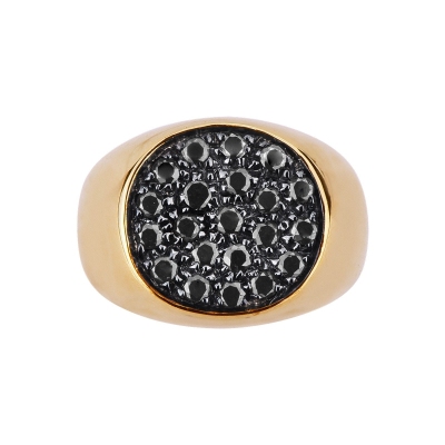 Black diamonds pavè ring in yellow gold 750