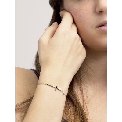 Bracelet in white gold 750 with black diamonds cross