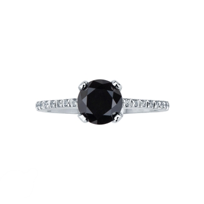 Solitaire ring in 18k white gold with black diamond