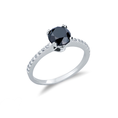 Solitaire ring in 18k white gold with black diamond