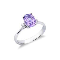 Ring in white gold 18k with central oval amethys and diamonds