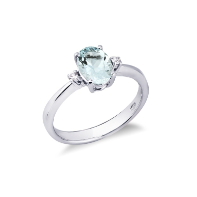 18k white gold ring with central aquamarine and lateral diamonds 