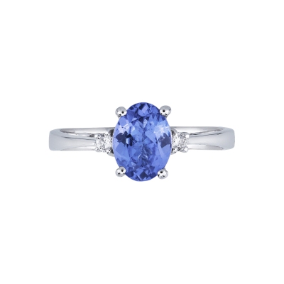 18k white gold ring with central tanzanite and diamonds 