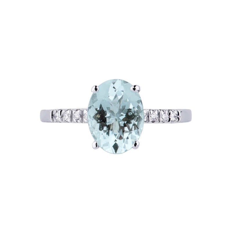 18k White gold ring with aquamarine and diamonds shoulder set