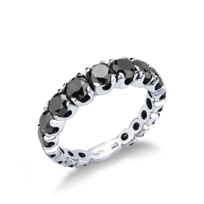 Black diamonds half eternity ring in white gold 750