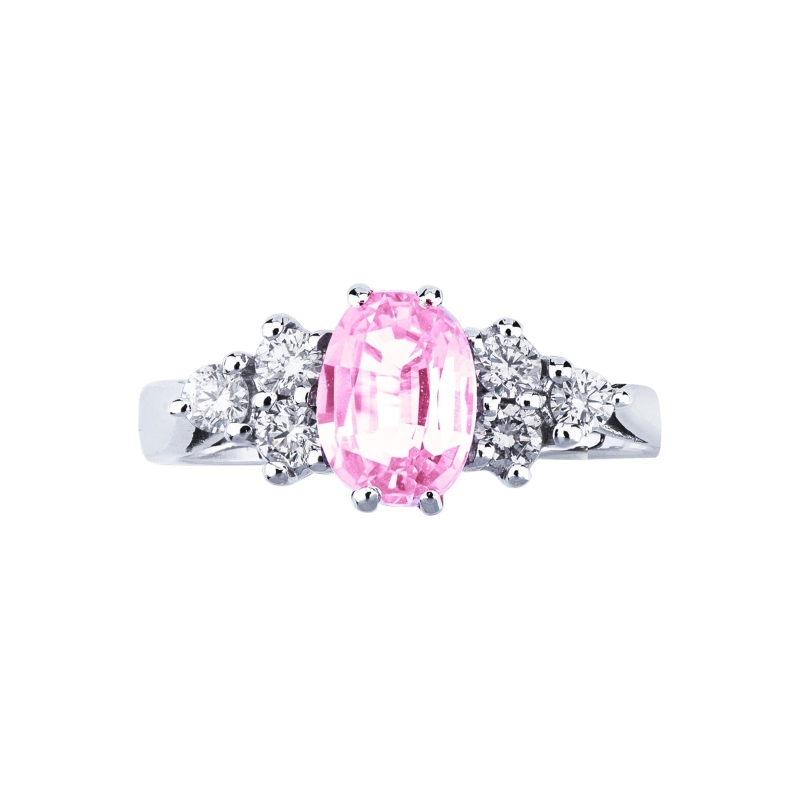 Ring in white gold 18k with pink sapphire and diamonds