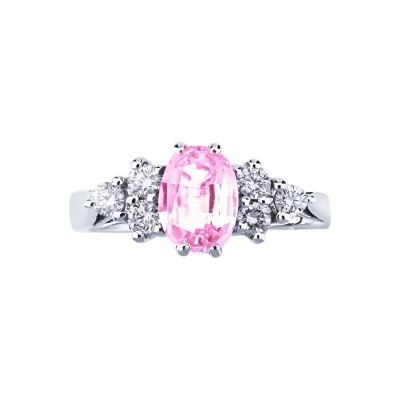 Ring in white gold 18k with pink sapphire and diamonds
