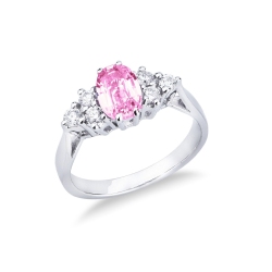 Ring in white gold 18k with pink sapphire and diamonds