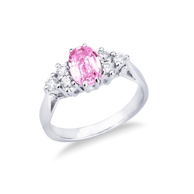 Ring in white gold 18k with pink sapphire and diamonds