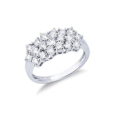 18k white gold with three diamond flowers
