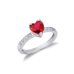 18k white gold with ruby heart cut and diamonds shoulder set