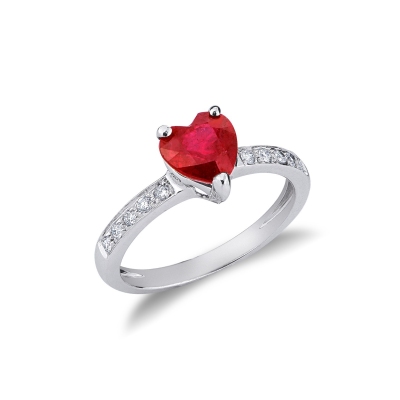 18k white gold with ruby heart cut and diamonds shoulder set 