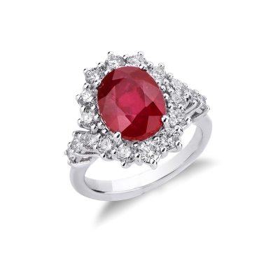 White gold 18k halo ring with ruby and diamonds 