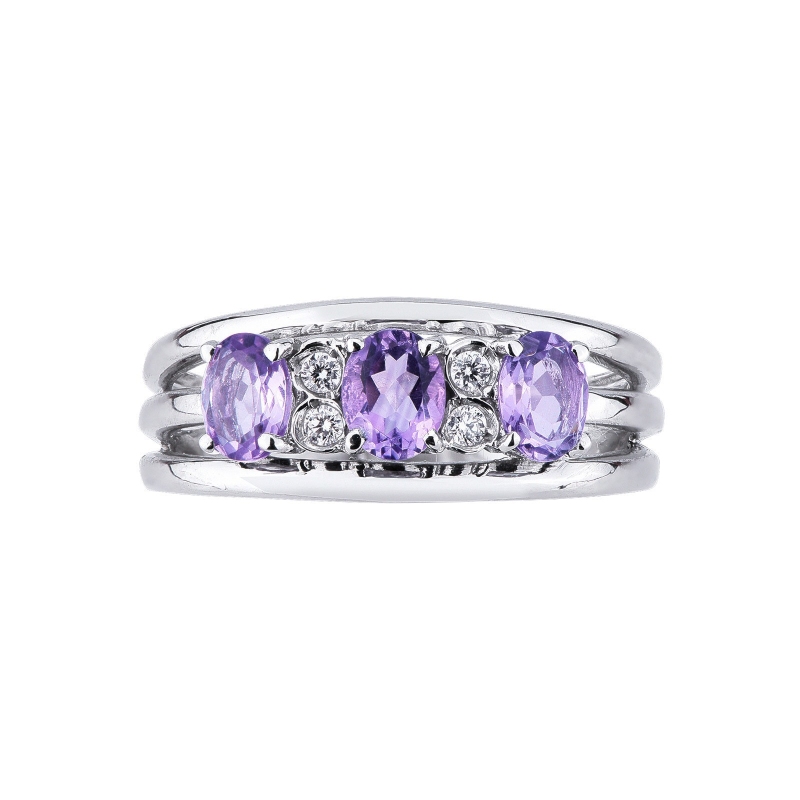 Triple band ring in white gold 18k with amethysts and diamonds  Triple band ring in white gold 18k with amethysts and diamonds