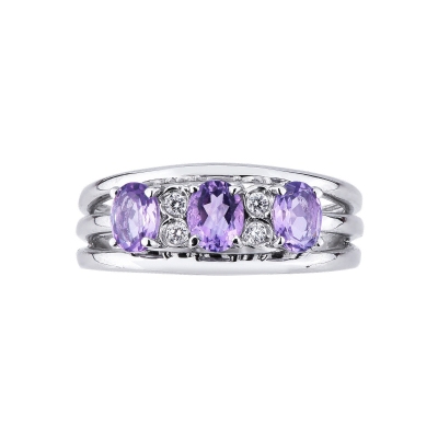 Triple band ring in white gold 18k with amethysts and diamonds 