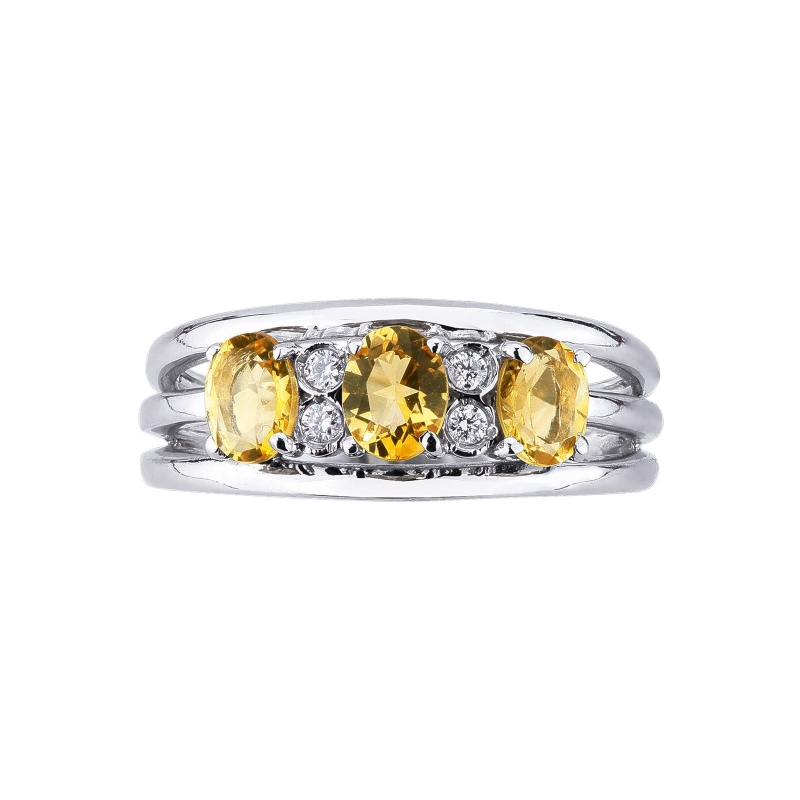 18k white gold band rings with three oval citrine and diamonds 18k white gold band rings with three oval citrine and diamonds
