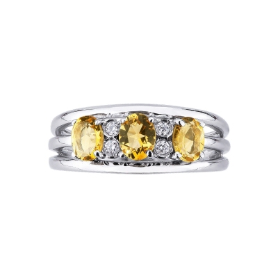 18k white gold band rings with three oval citrine and diamonds