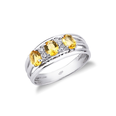 18k white gold band rings with three oval citrine and diamonds