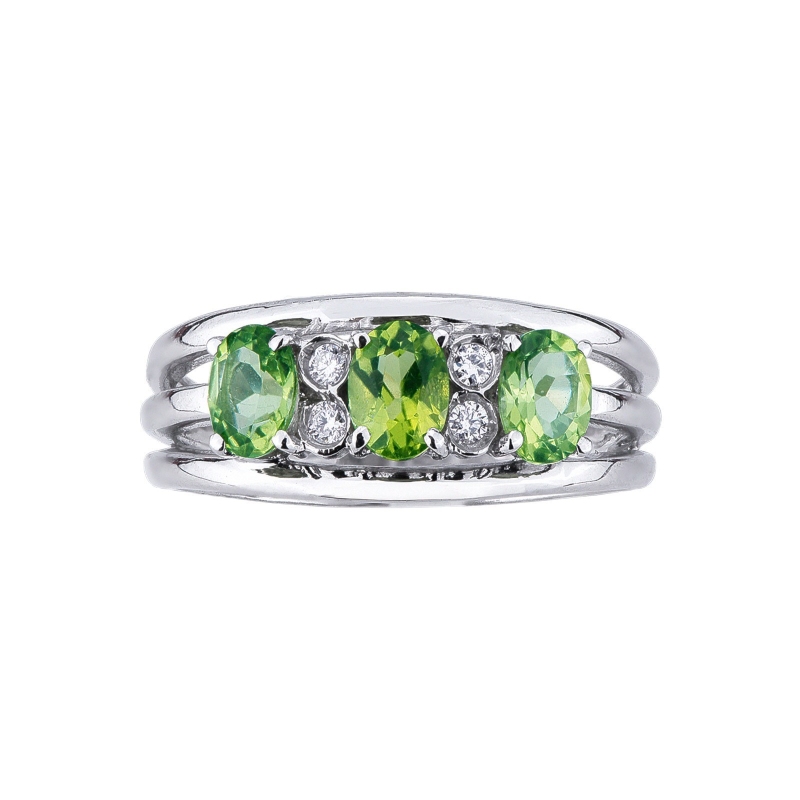 Triple band ring in white gold 18k with peridot and diamonds  Triple band ring in white gold 18k with peridot and diamonds