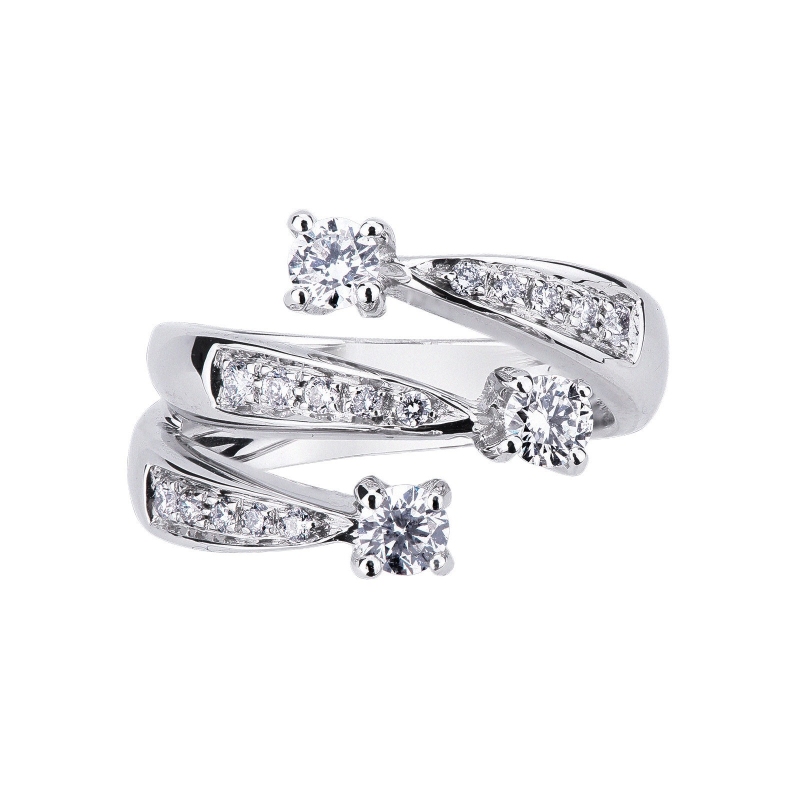 Three bands trilogy ring white gold 18k with diamonds 