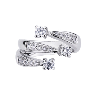 Three bands trilogy ring white gold 18k with diamonds 