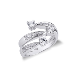 Three bands trilogy ring white gold 18k with diamonds 