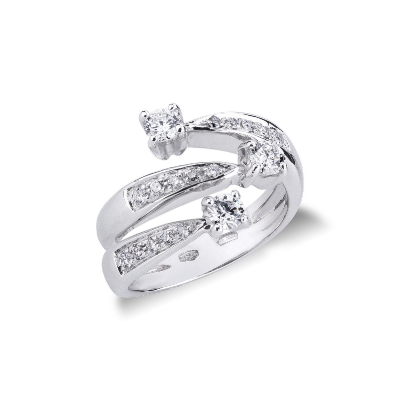 Three bands trilogy ring white gold 18k with diamonds 