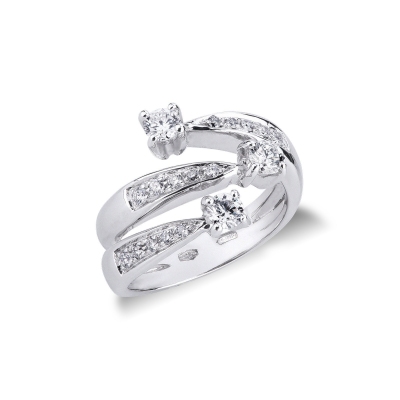 Three bands trilogy ring white gold 18k with diamonds 