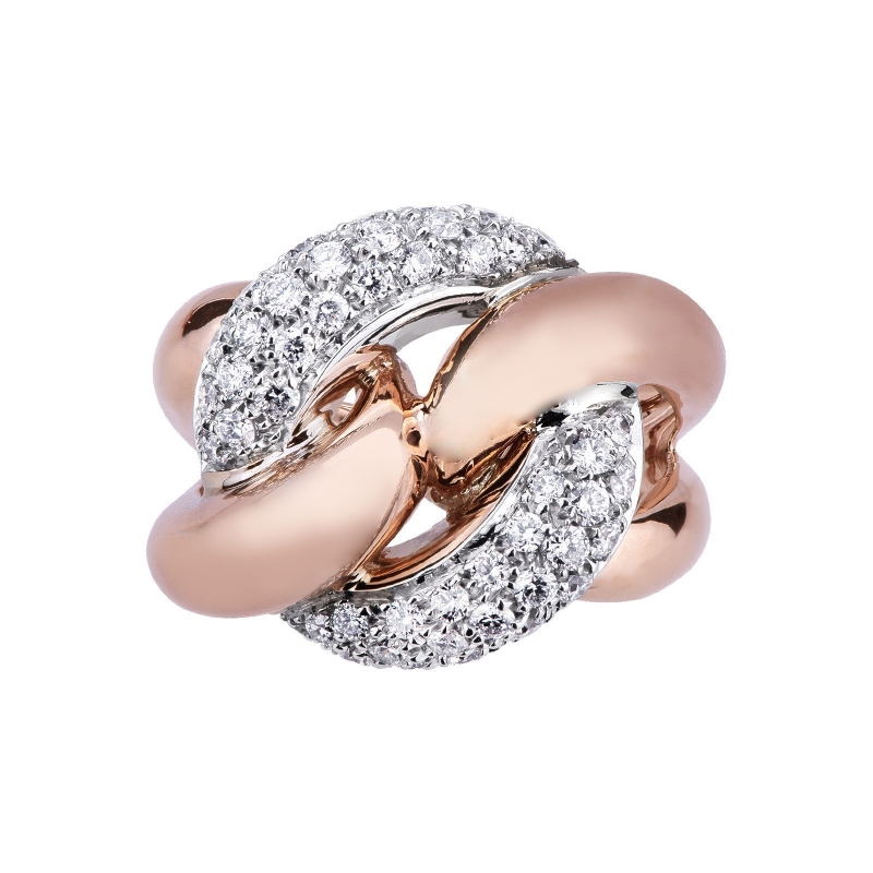 Rose and white gold 18k iced out ring with diamonds  Rose and white gold 18k iced out ring with diamonds