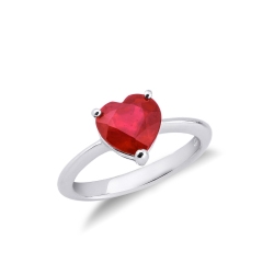 18k white gold ring with a ruby heart cut