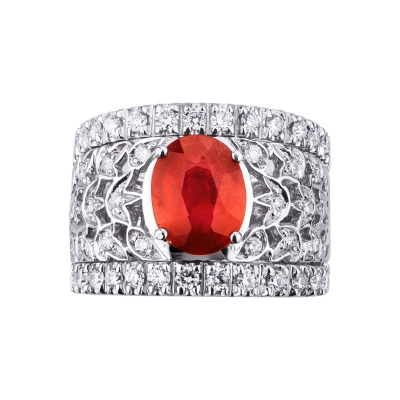 18k white gold band ring with ruby and diamonds 