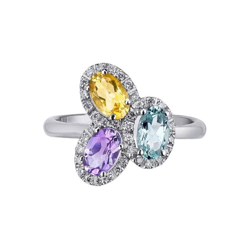 White gold 18k with diamonds and multicolor gemstones White gold 18k with diamonds and multicolor gemstones