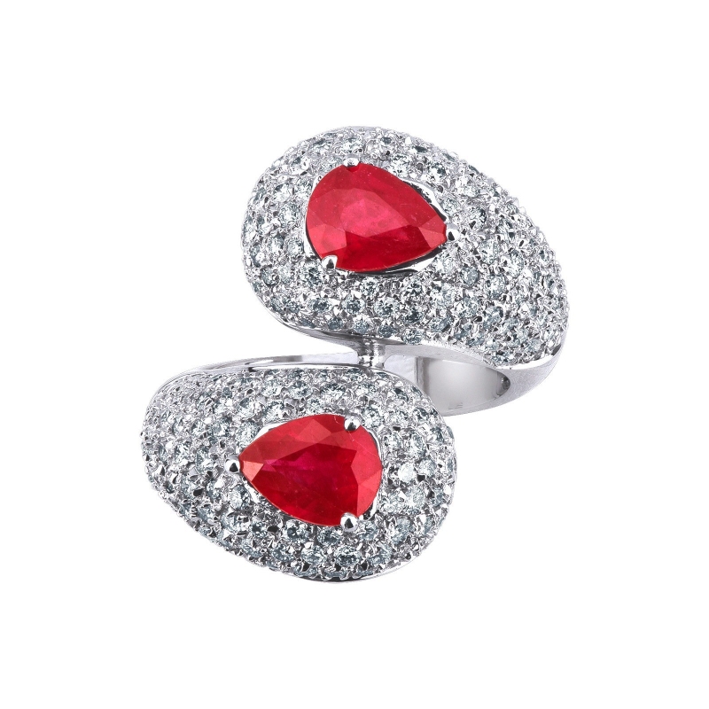 White gold 18k TOI&MOI ring with diamonds and rubies pear cut  White gold 18k TOI&MOI ring with diamonds and rubies pear cut