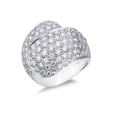 White gold 18k band ring with diamonds pavé