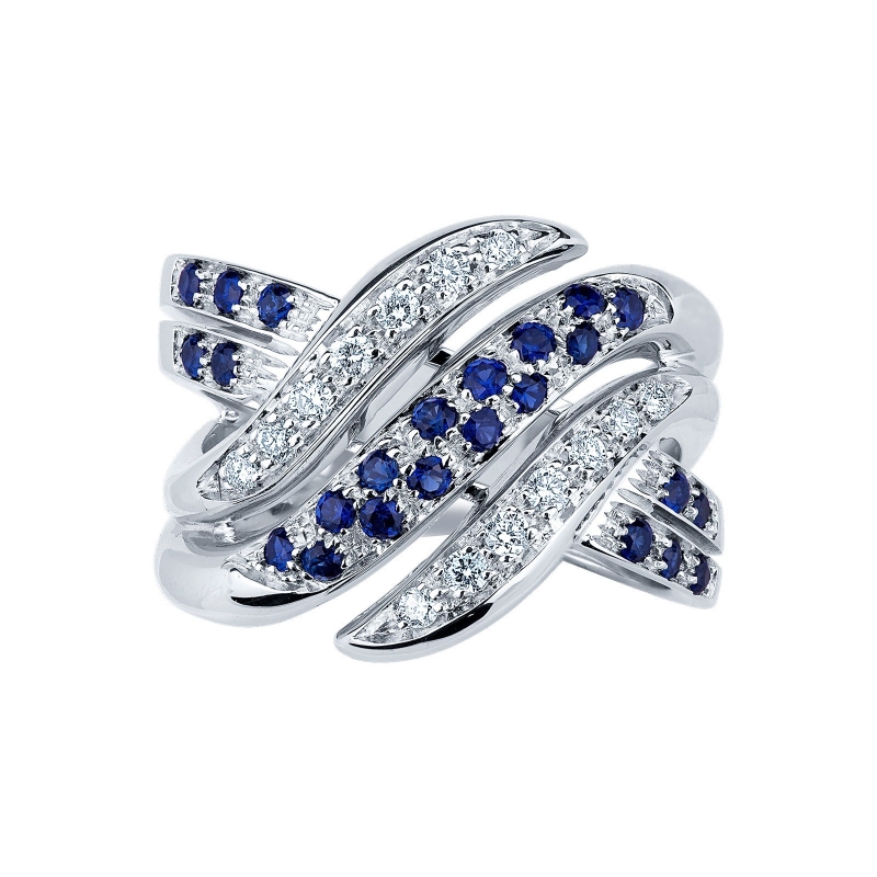 18k white gold with waves of blue sapphires  18k white gold with waves of blue sapphires