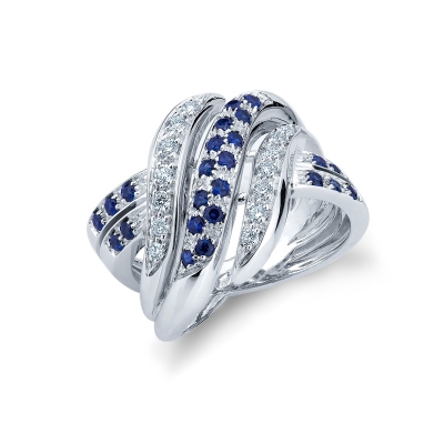 18k white gold with waves of blue sapphires 
