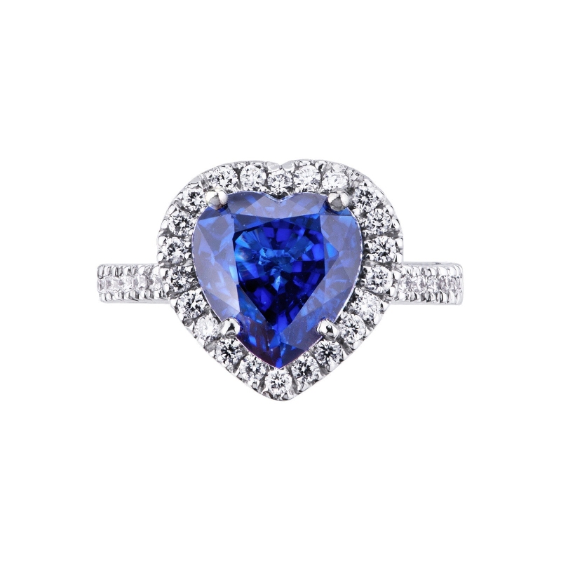 Halo ring white gold 18k with heart cut blue sapphire and diamonds  Halo ring white gold 18k with heart cut blue sapphire and diamonds