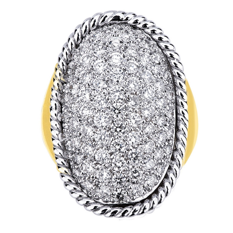 Yellow and white gold 18k ring with diamonds pavé Yellow and white gold 18k ring with diamonds pavé