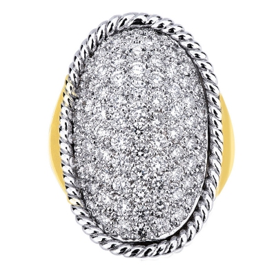 Yellow and white gold 18k ring with diamonds pavé