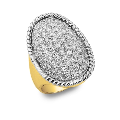 Yellow and white gold 18k ring with diamonds pavé
