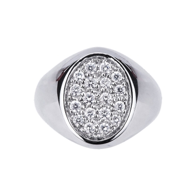 Pinky signet ring with white diamonds in 18kt white gold