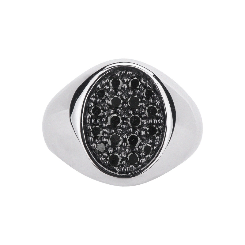 White gold 18k pinky ring with black diamonds pavé White gold 18k pinky ring with black diamonds pavé